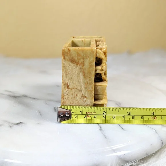 Antique Chinese Shoushan Stone Hand Carved Vase Desk Organizer